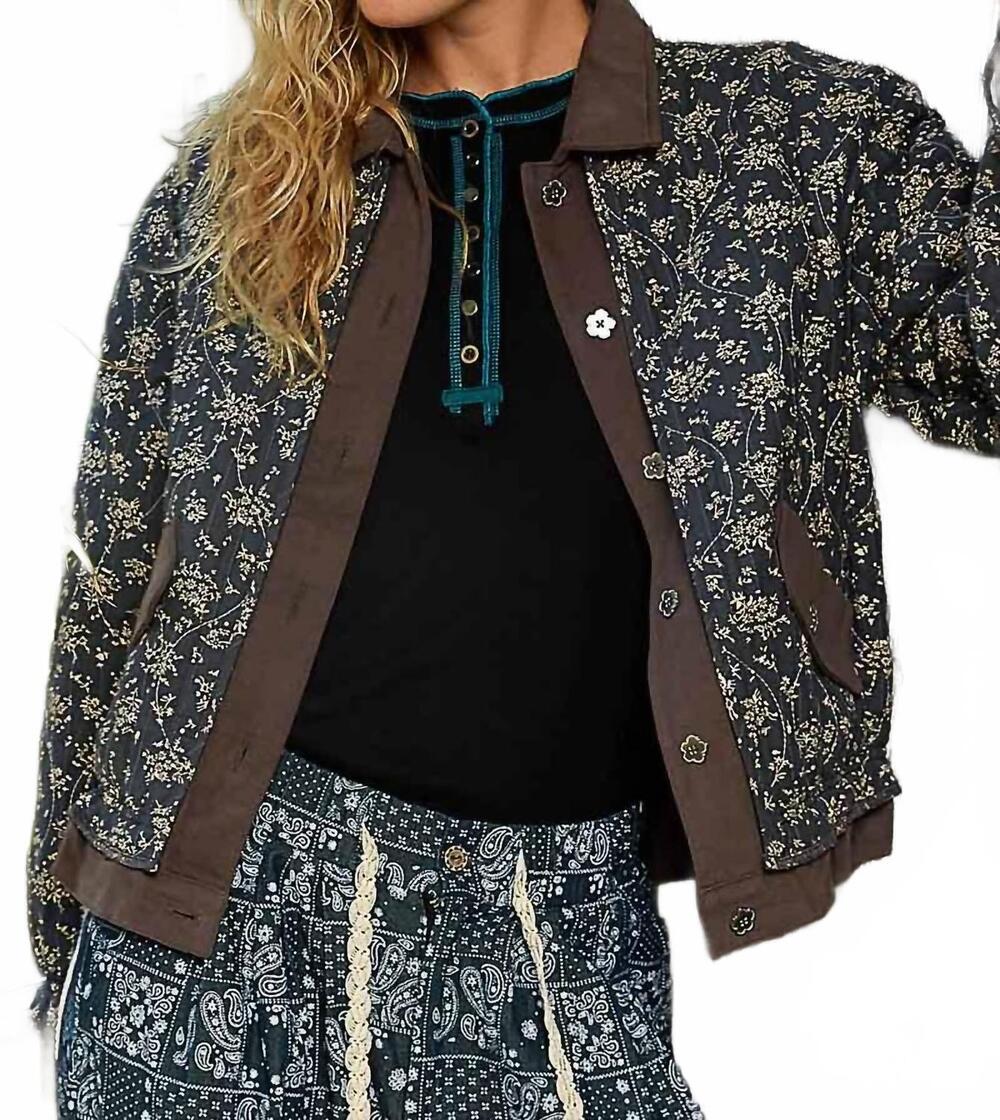 NEW POL women's quilted jacket in charcoal floral